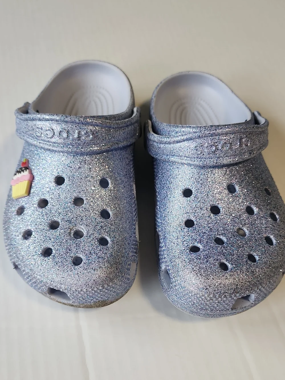 Kids Glitter Clog Shoes - Sparkling Silver/Blue, J3